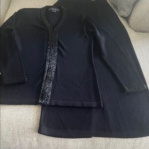 Black 2 pc sweater skirt and top. Beaded